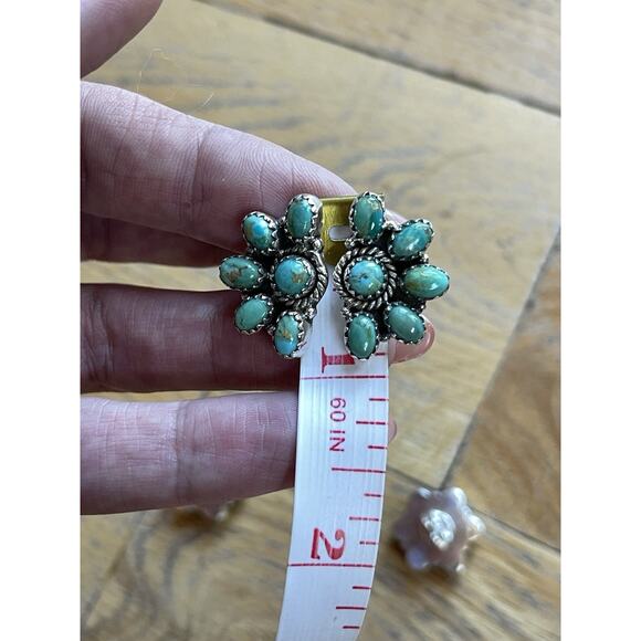 Turquoise Cluster Statement Ring Sterling Silver Southwestern Adjustable 5.5-8 - Picture 5 of 12